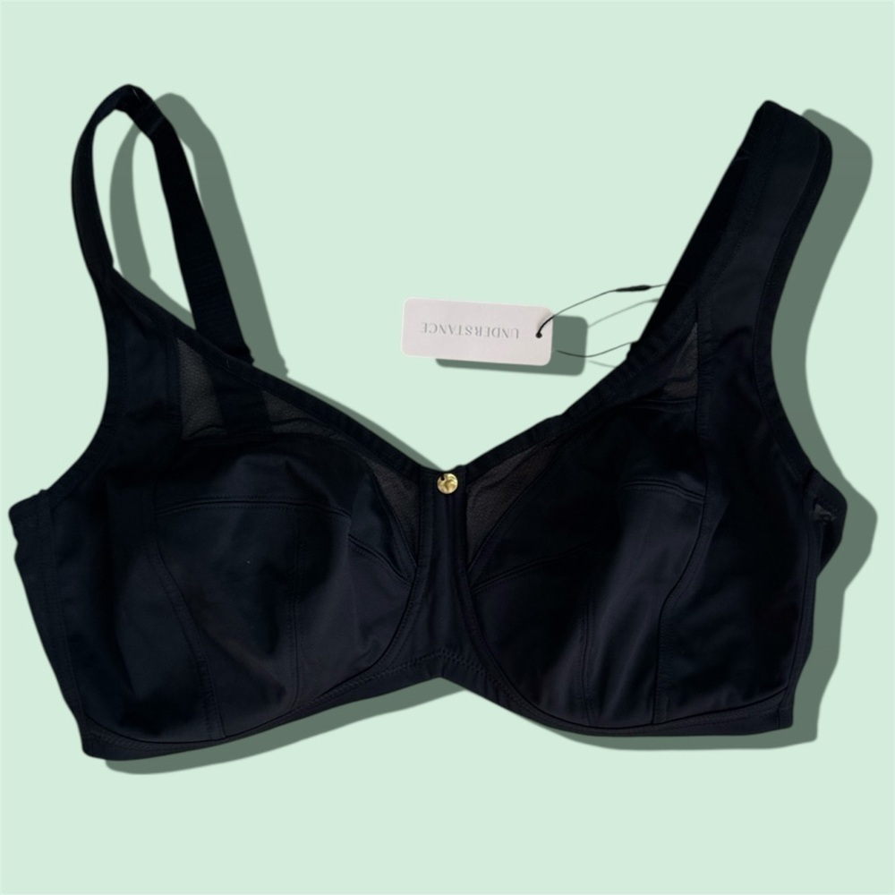 NWT Understance Black Full-Cup Support Bra with Mesh Accents 36DDD/F